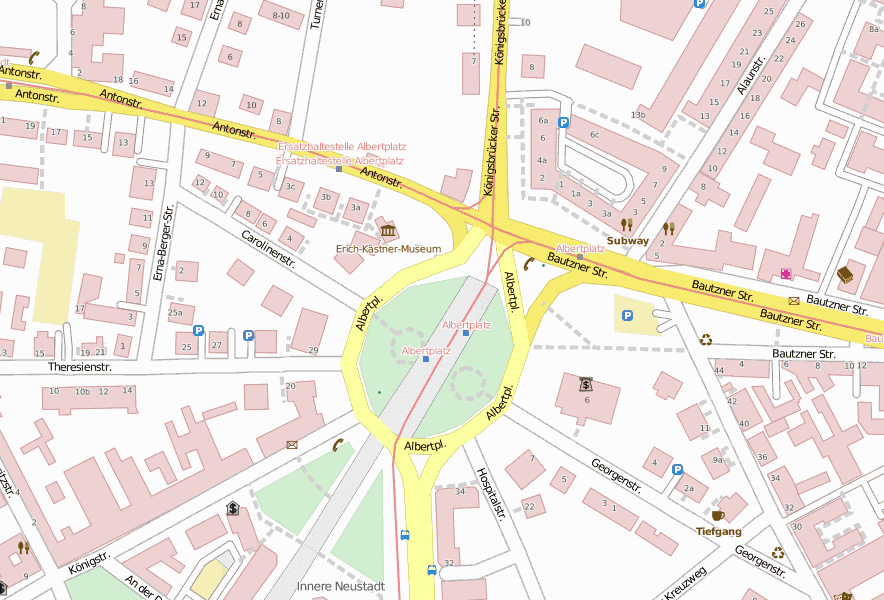 Neustadt-Stadtplan mit Luftbild und Hotels von Dresden